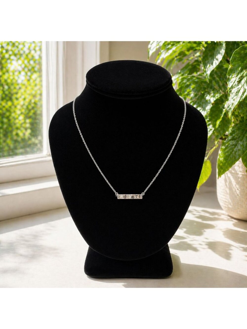 Hammered Gold Tone Bar Necklace 18” Minimalist Pendant Gift for Her